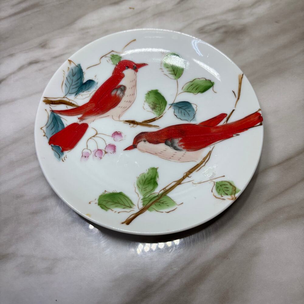 Vintage Hand Painted Porcelain Red Bird Decorative Plate